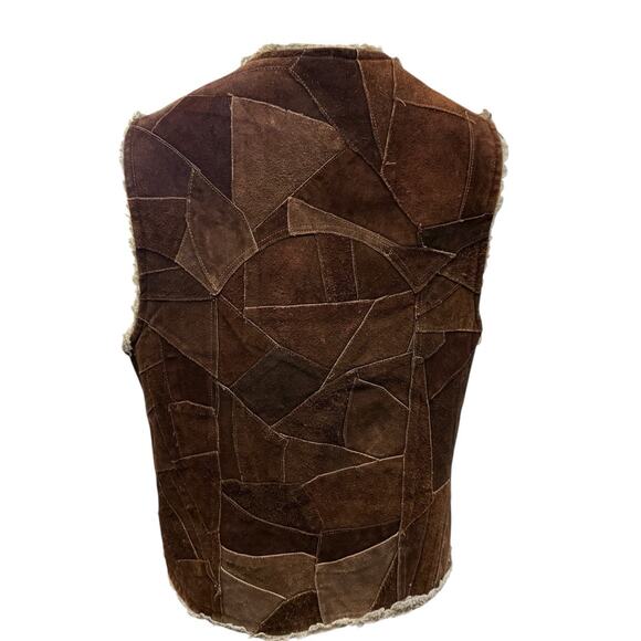 Western Cowboy VTG Sherpa Shearling Brown Patchwork Suede Leather Vest Size S/M - Picture 2 of 8
